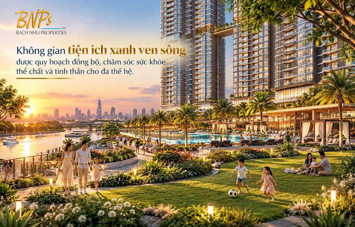 Không gian tiện ích xanh ven sông Palm River được quy hoạch đồng bộ, chăm sóc sức khỏe thể chất và tinh thần cho đa thế hệ